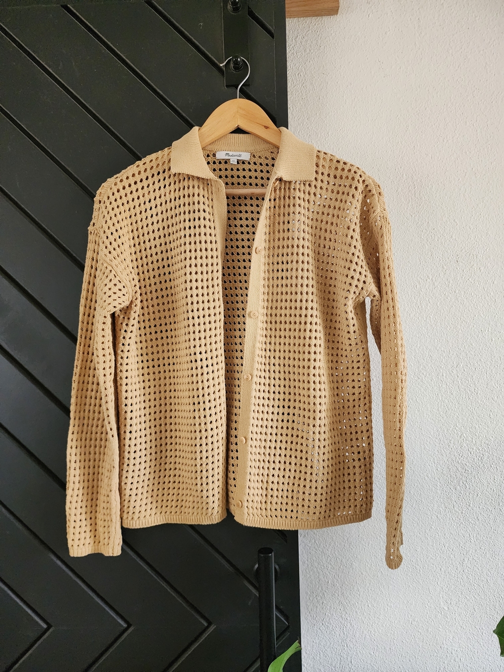 Madewell Open-Weave / Open Stitch Knit Polo Cardigan | Tan XS